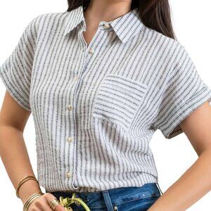 Blu Pepper Short Sleeve Striped Button Front Shirt